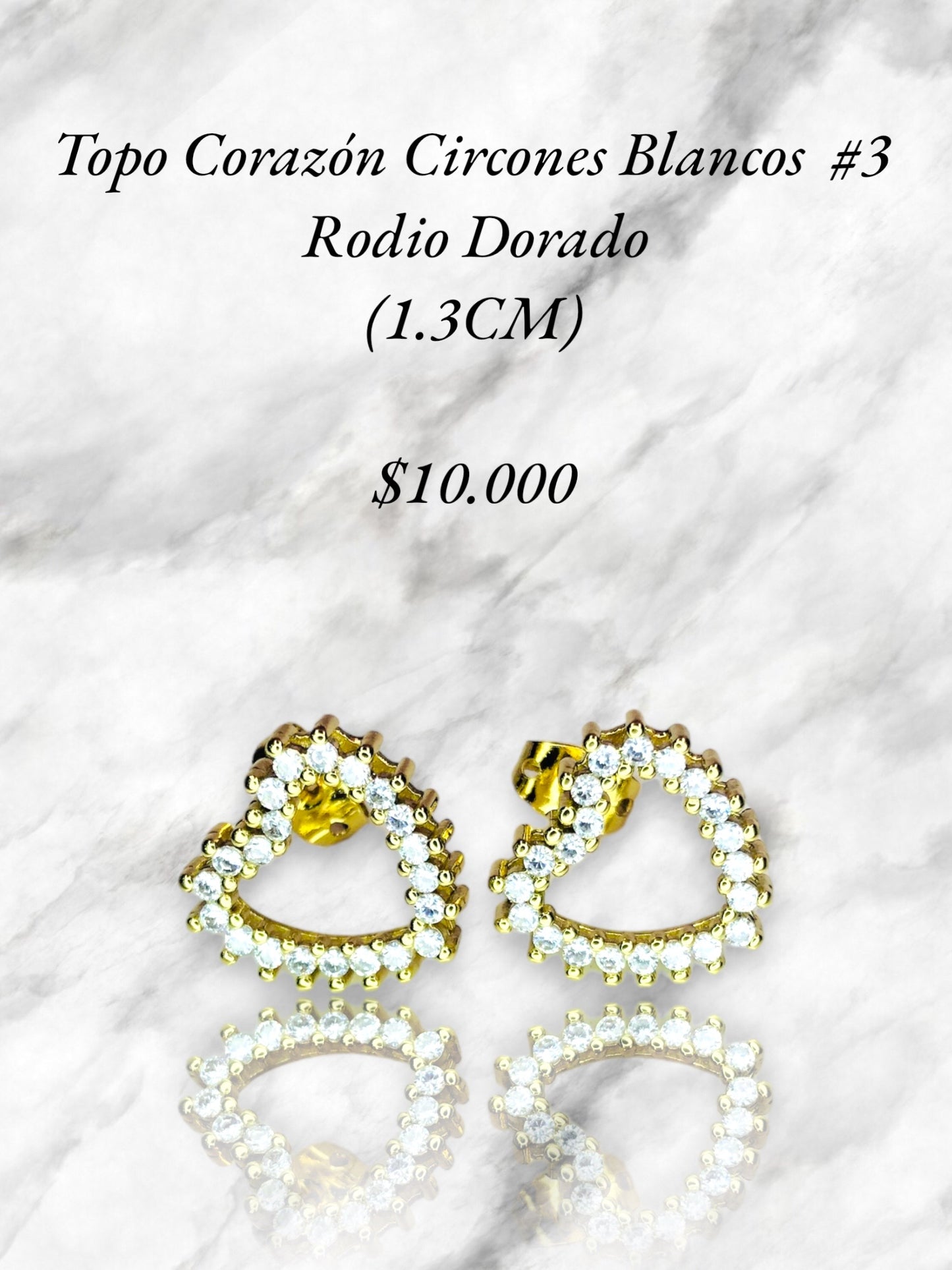 Aretes Topo Corazón Rodio Dorado