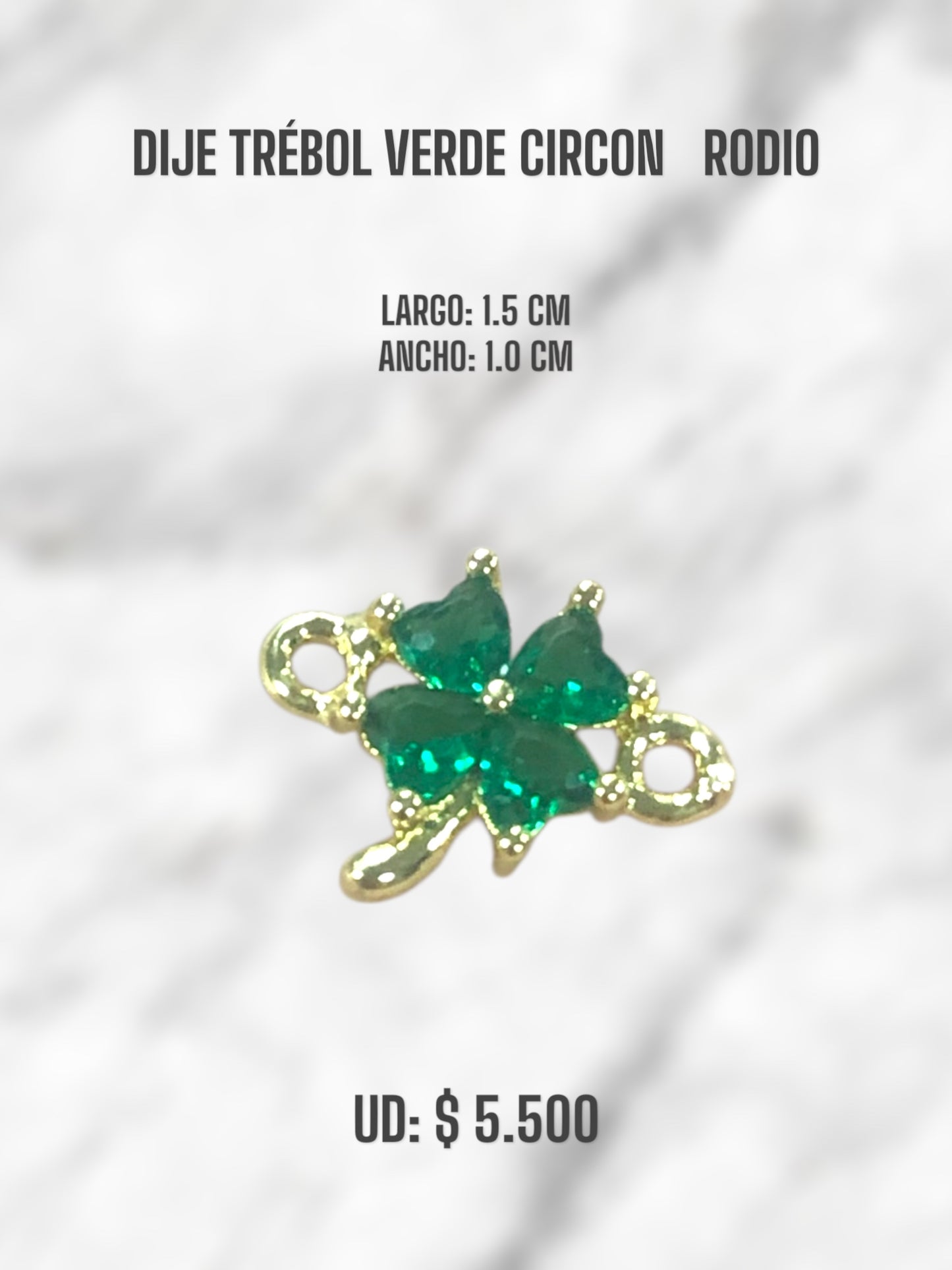 DIJE TRÉBOL VERDE CIRCON RODIO