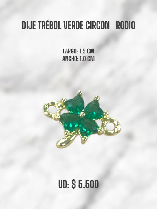 DIJE TRÉBOL VERDE CIRCON RODIO