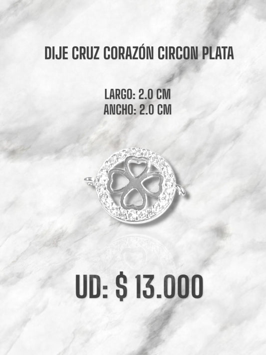DIJE CRUZ CORAZÓN CIRCON PLATA