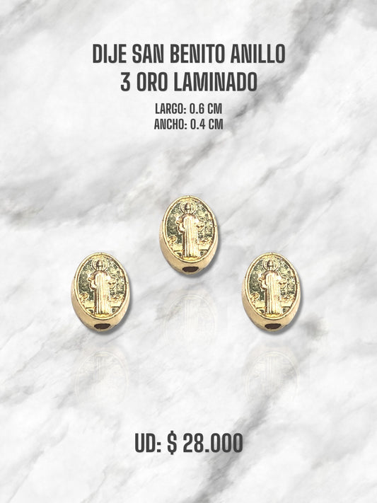 DIJE SAN BENITO ANILLO 3 ORO LAMINADO