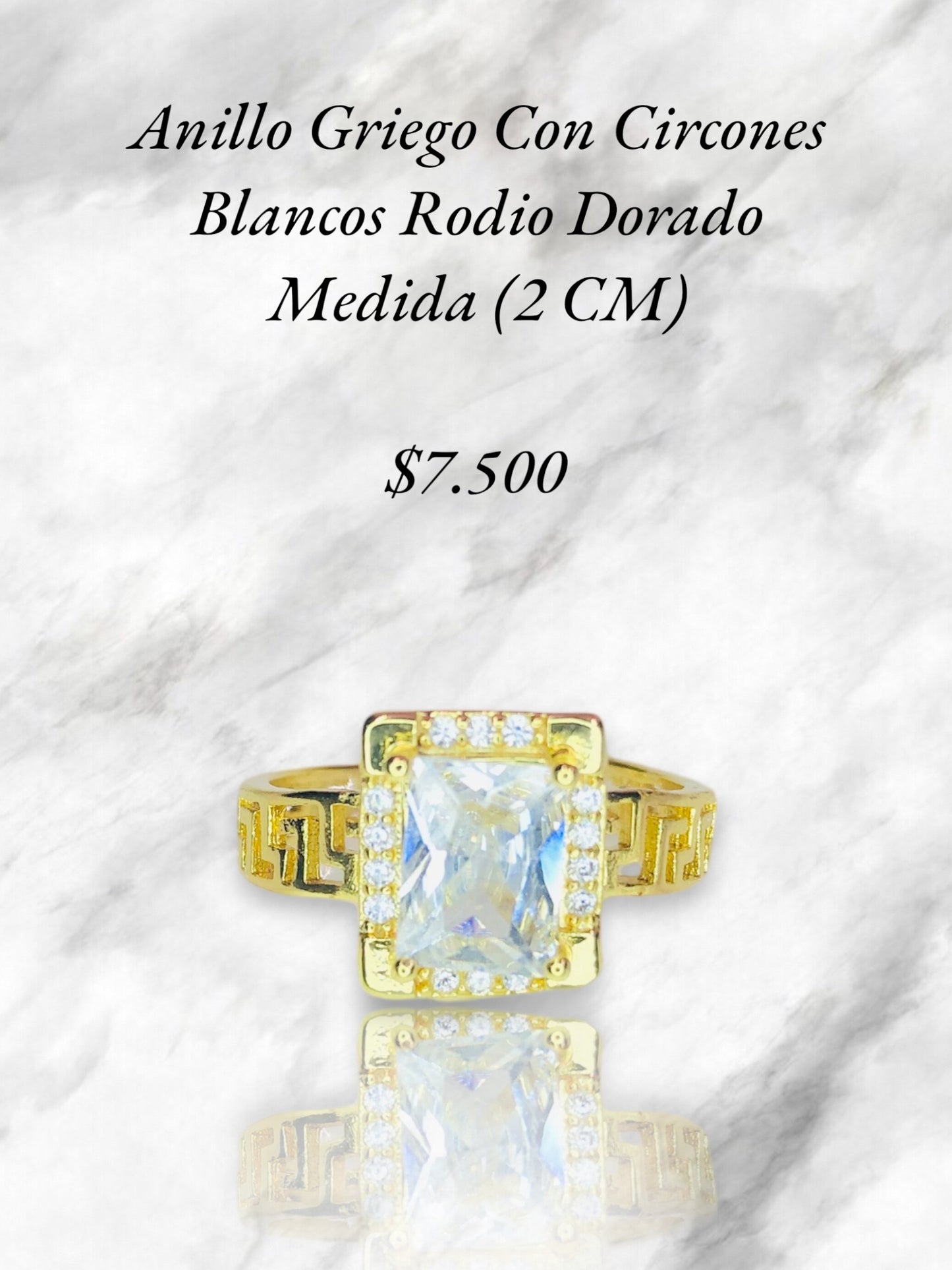 Anillo Griego Con Circones Blancos En Rodio Dorado