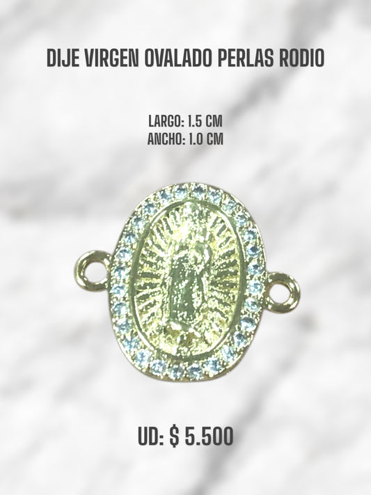 DIJE VIRGEN OVALADO PERLAS RODIO