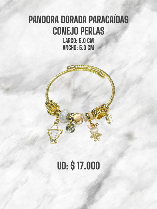 PANDORA DORADA PARACAÍDAS CONEJO PERLAS