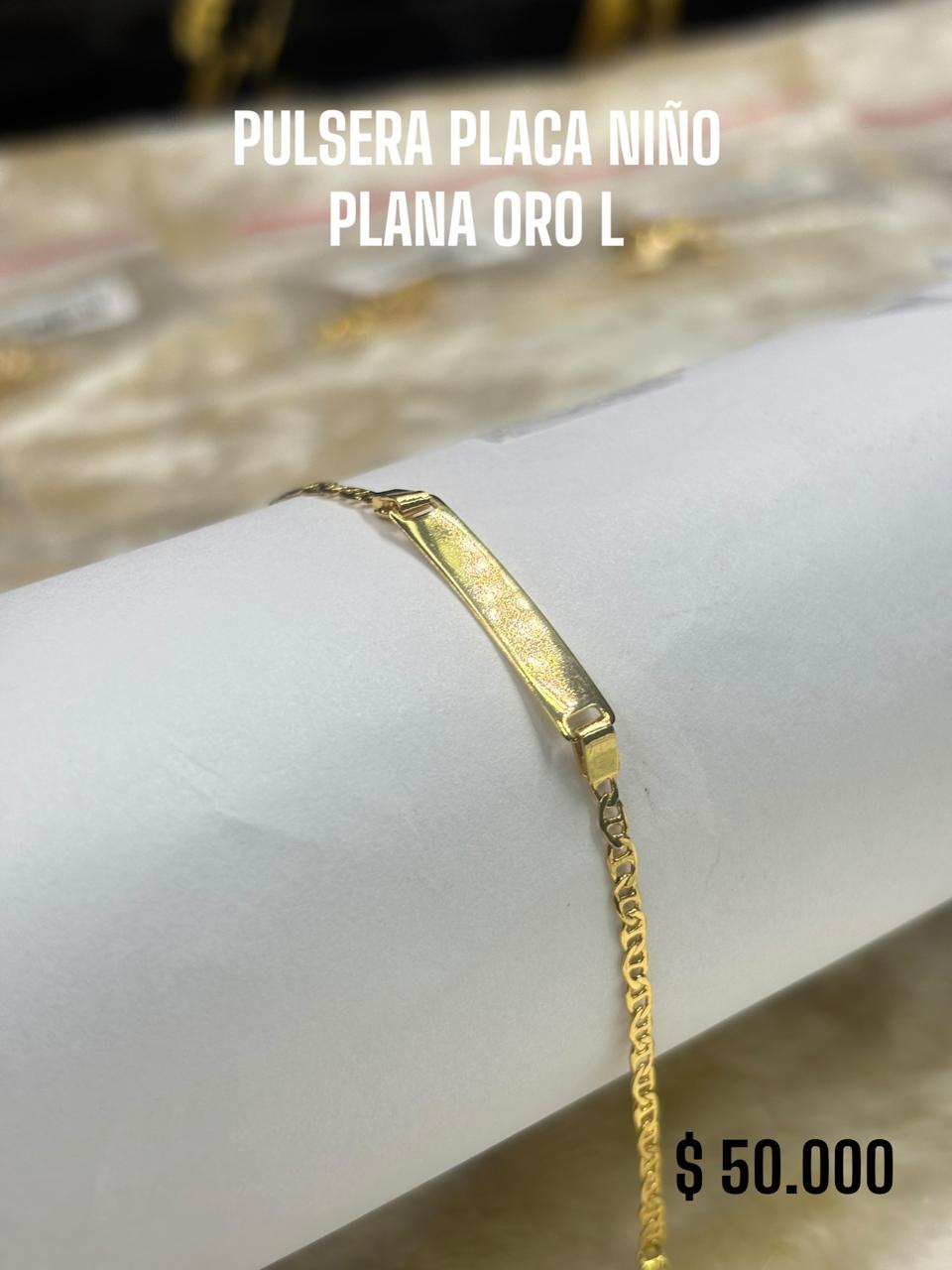 PULSERA PLACA NIÑO PLANA ORO L