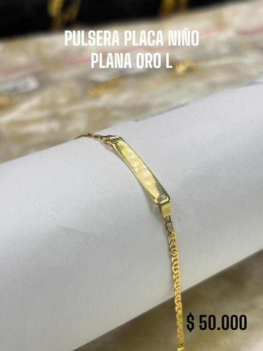 PULSERA PLACA NIÑO PLANA ORO L