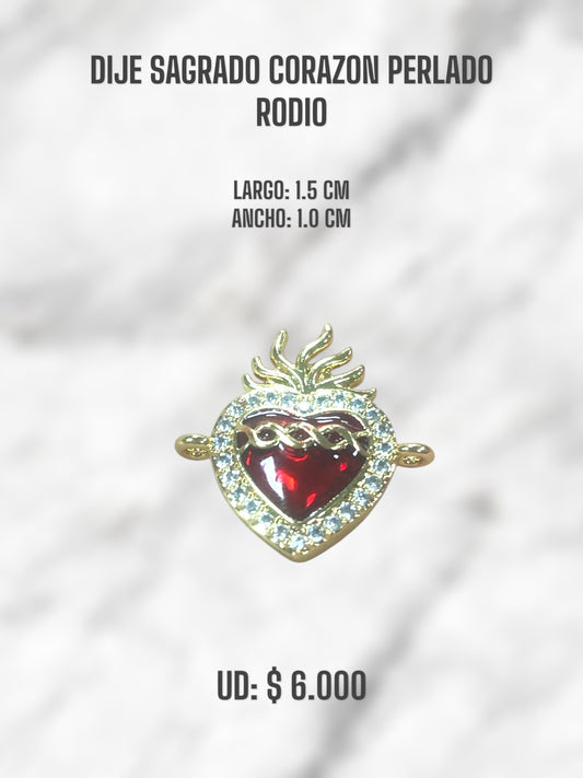 DIJE SAGRADO CORAZÓN PERLADO RODIO