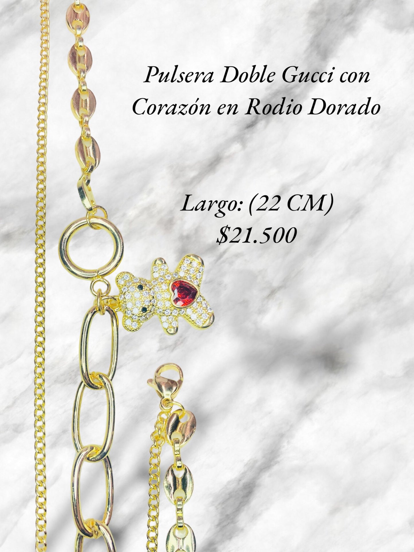 Pulsera Gucci Oso con Corazón en Rodio Dorado