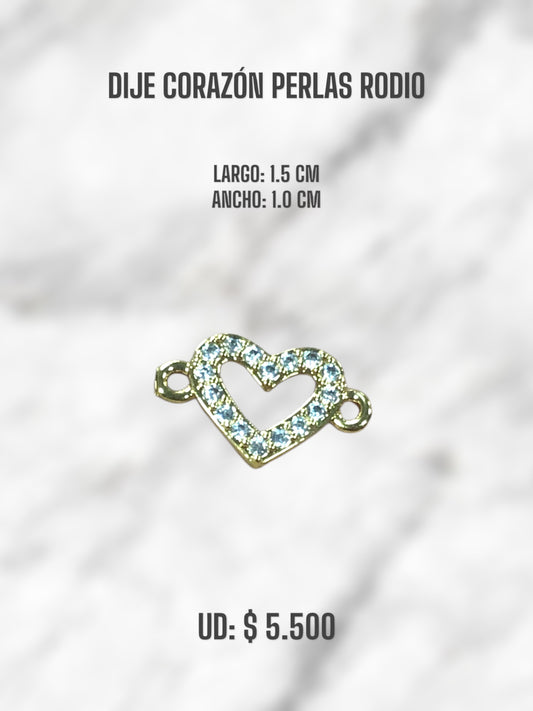 DIJE CORAZÓN PERLAS RODIO