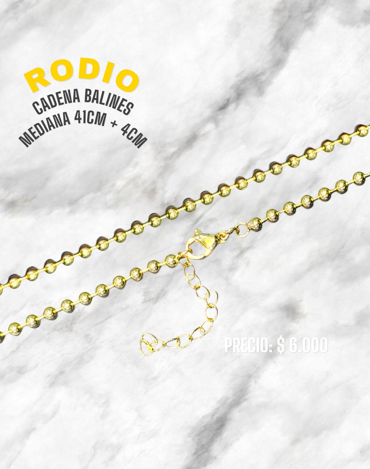 CADENA BALÍN MEDIANA 41CM + 4CM RODIO