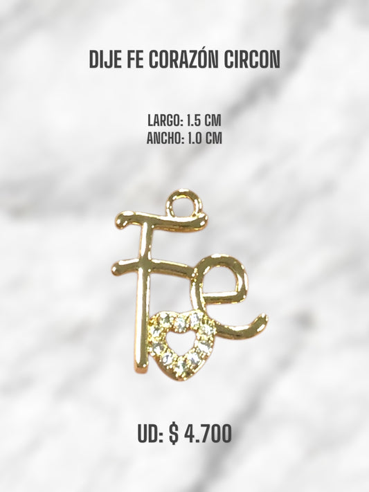 DIJE FE CORAZÓN CIRCON RODIO