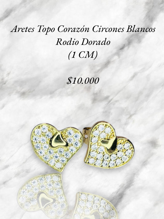 Aretes Topo Corazón Rodio Dorado