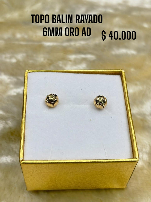 TOPO BALÍN RAYADO 6MM ORO AD
