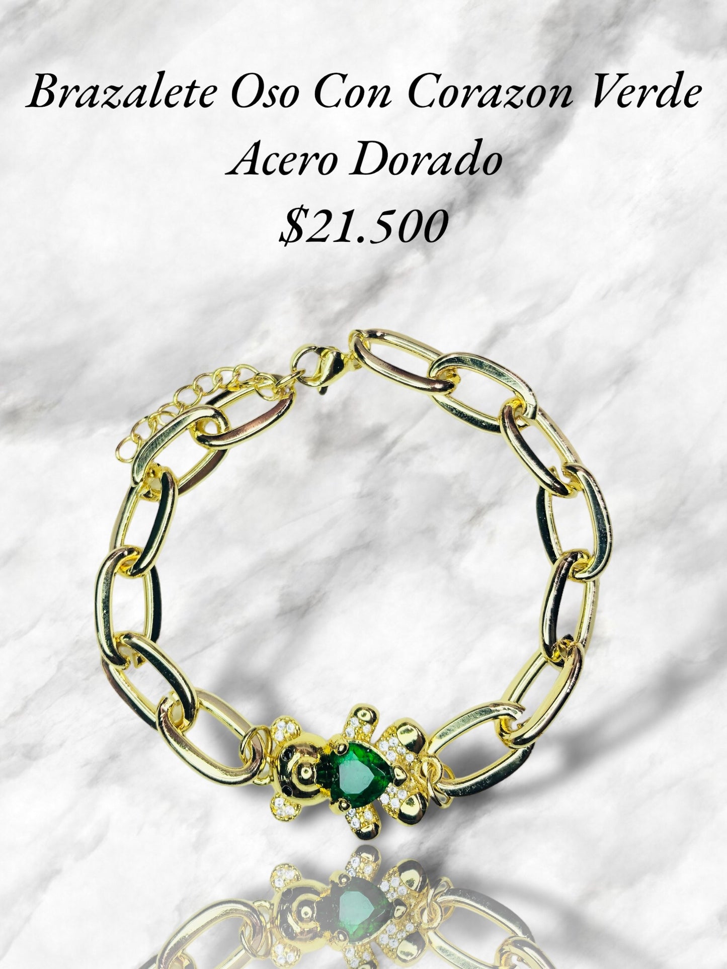 BRAZALETE OSO CON CORAZÓN RODIO DORADO