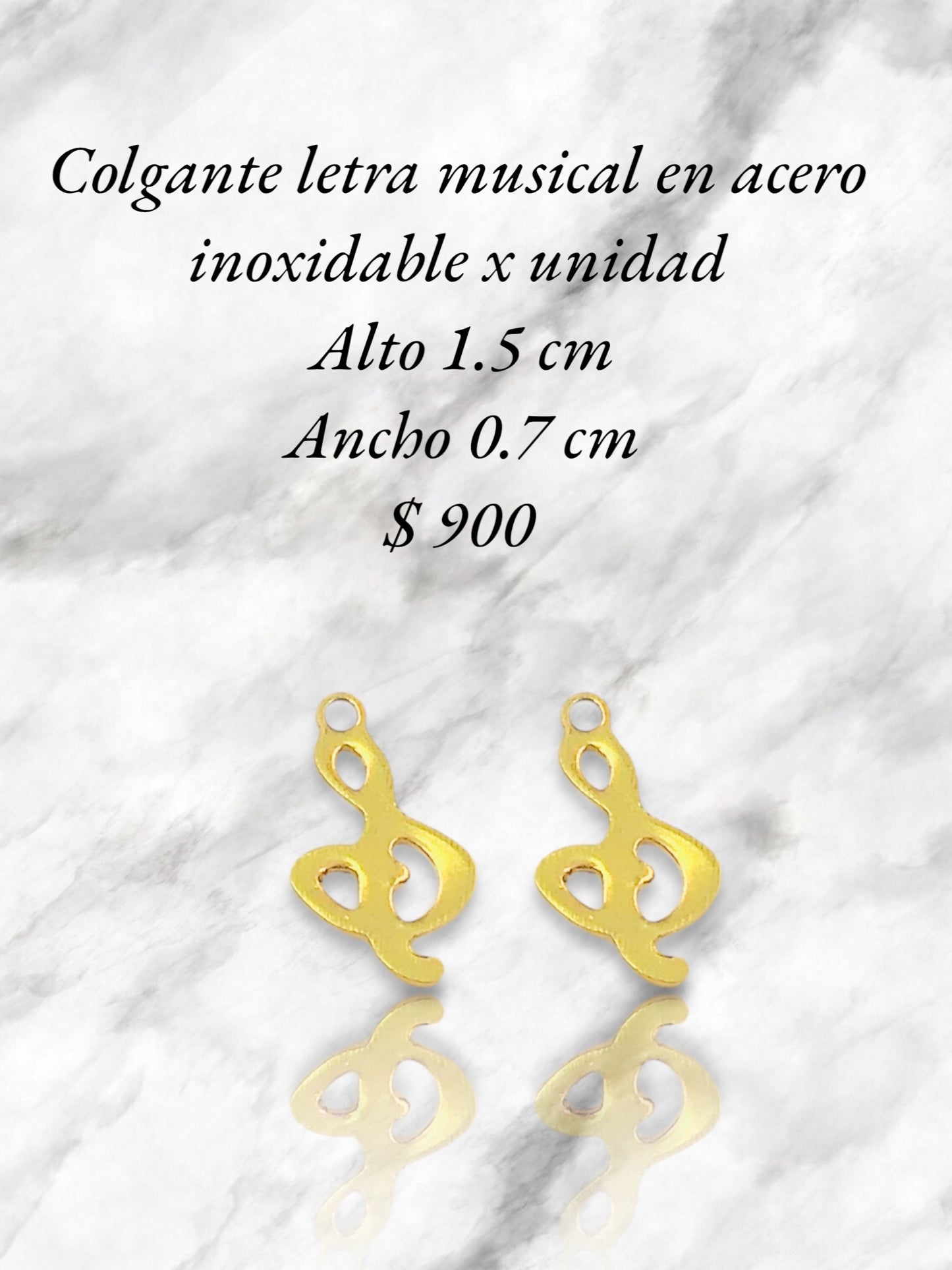 Colgante letra musical en acero inoxidable x unidad