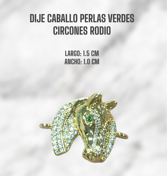 DIJE CABALLO PERLAS VERDES CIRCONES