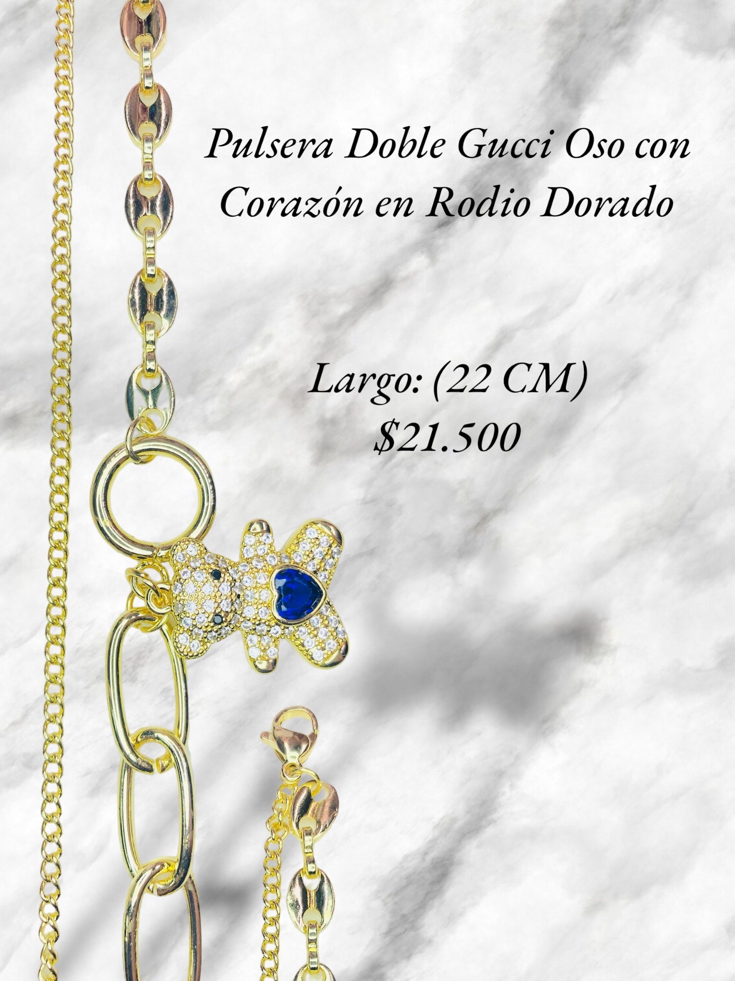 Pulsera Gucci Oso con Corazón en Rodio Dorado