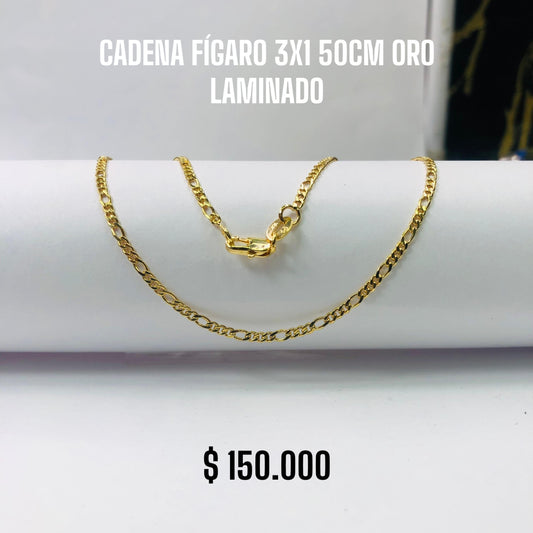 CADENA FÍGARO 3X1 50CM ORO LAMINADO