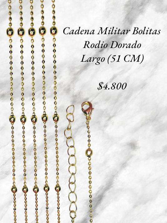 Cadena Militar Bolitas Rodio Dorado