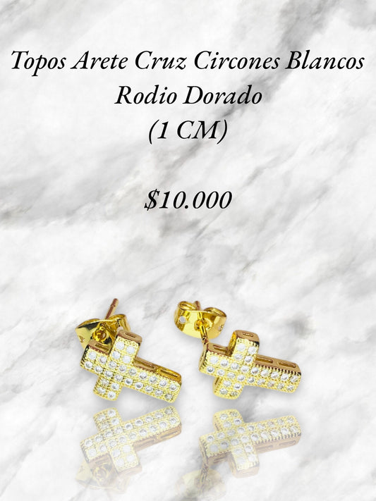 Aretes Topo Cruz Rodio Dorado