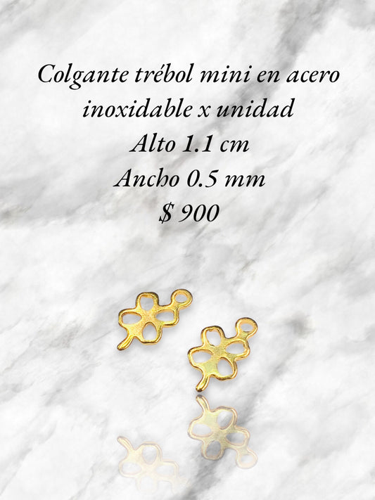 Colgante trébol mini en acero inoxidable x unidad