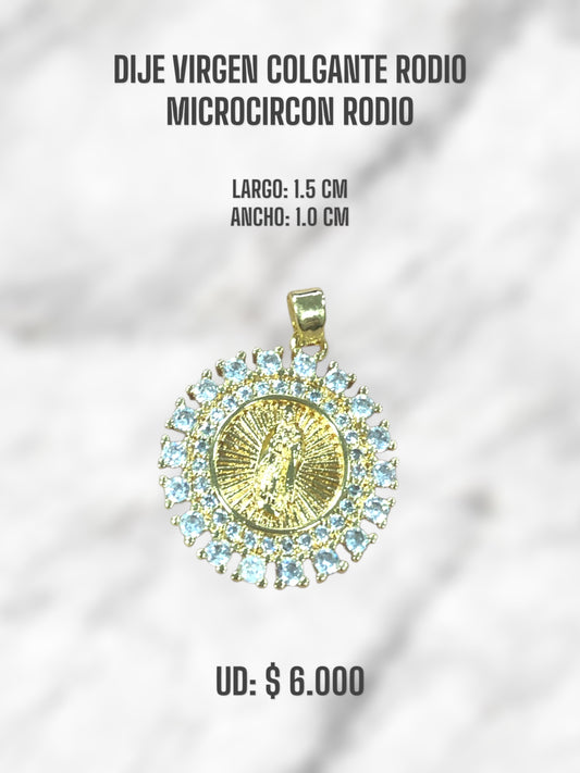 DIJE VIRGEN COLGANTE RODIO Y MICROCIRCON RODIO