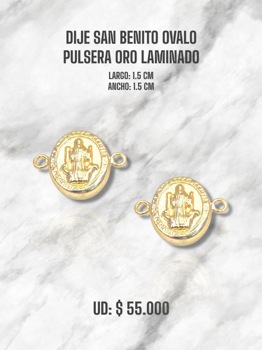 DIJE SAN BENITO ÓVALO PULSERA ORO LAMINADO