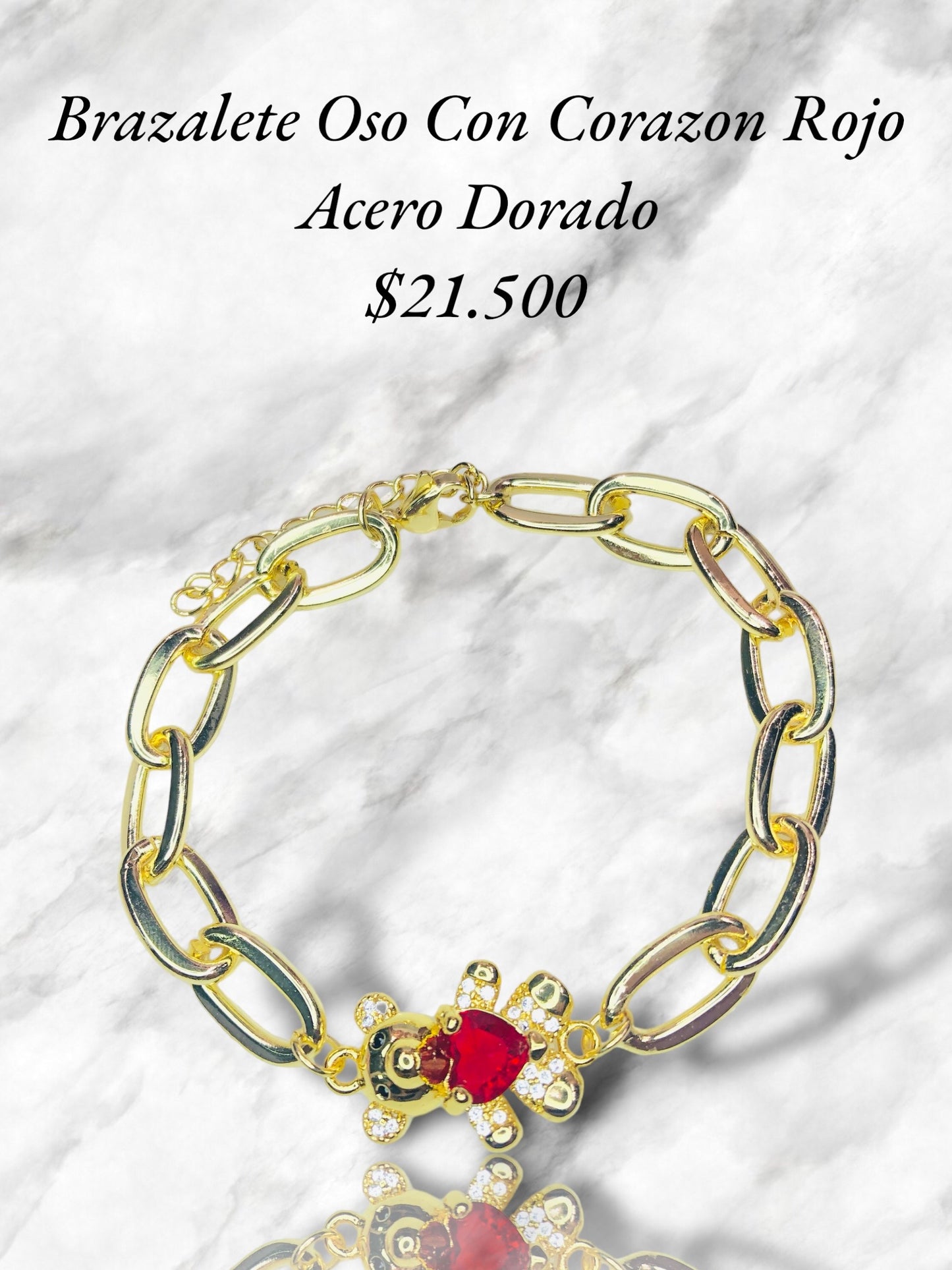 BRAZALETE OSO CON CORAZÓN RODIO DORADO