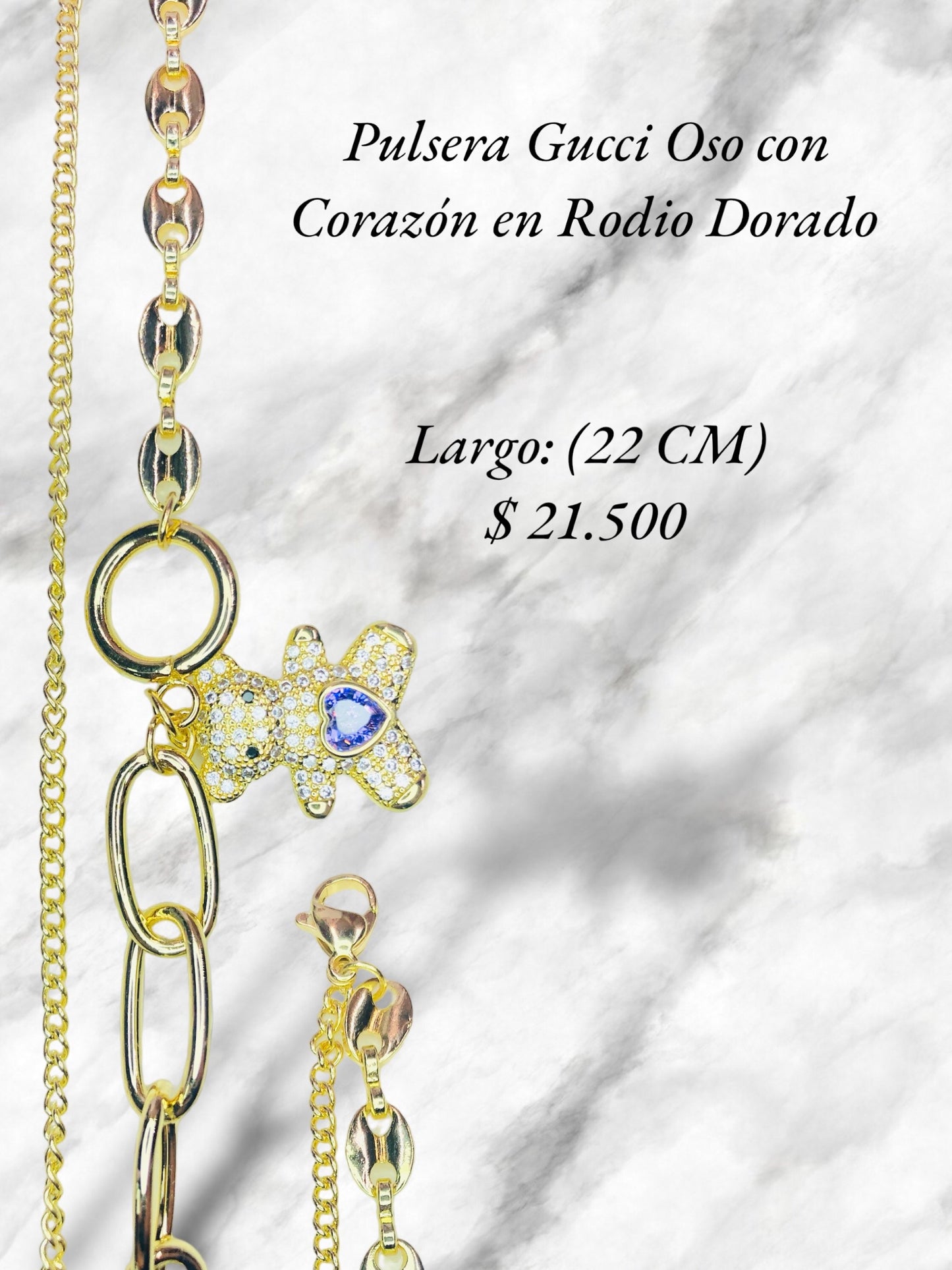 Pulsera Gucci Oso con Corazón en Rodio Dorado