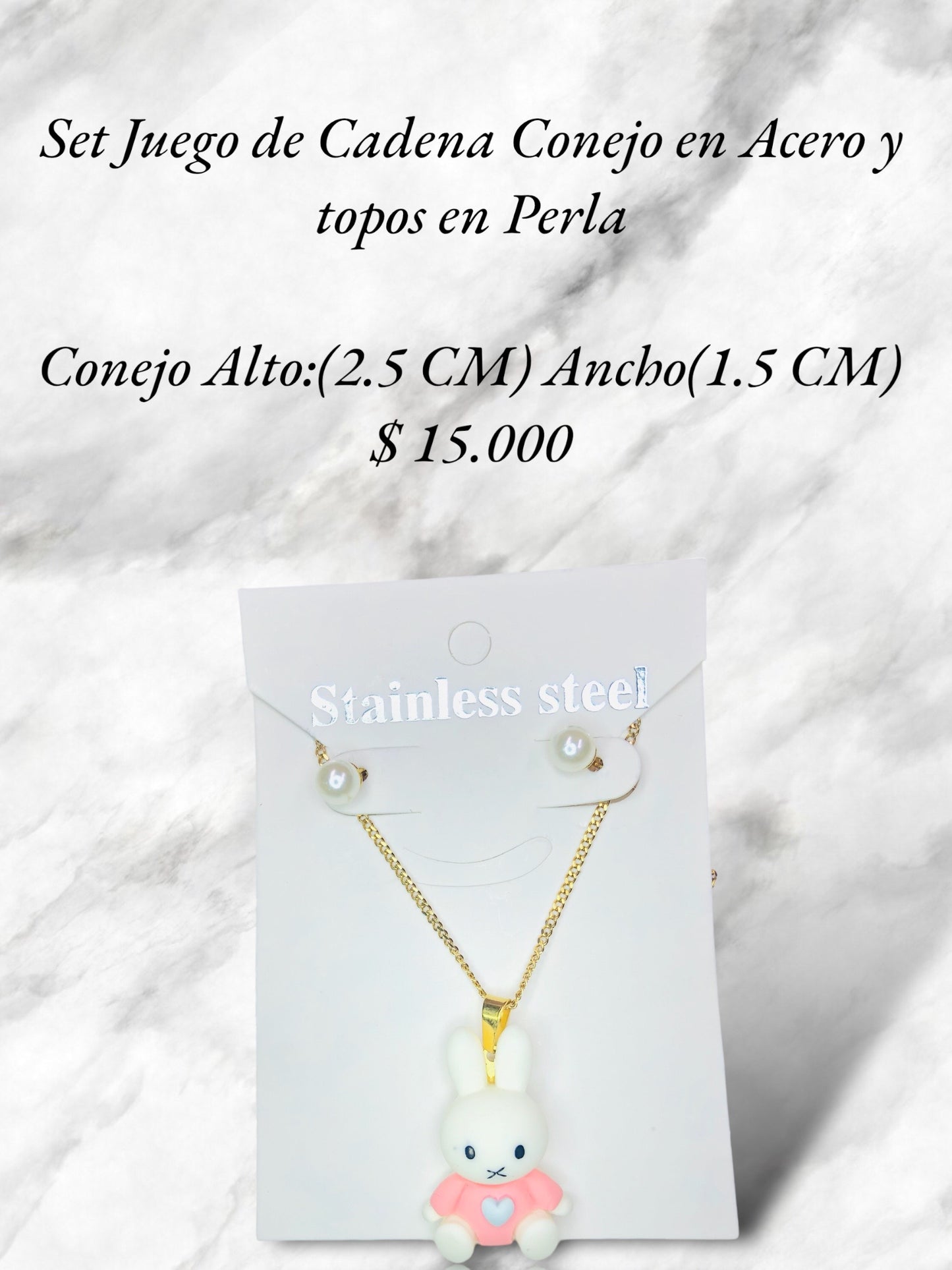 Set de Cadena de Conejo en Acero y topos en Perla.