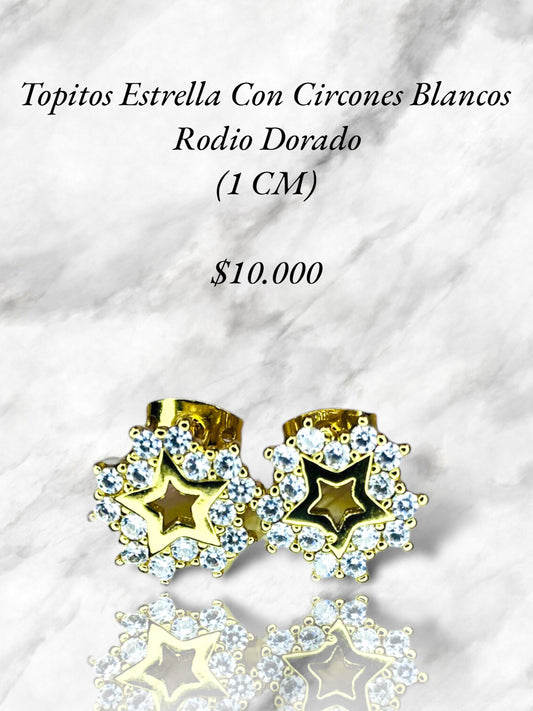 Aretes Topo Estrellas Rodio Dorado