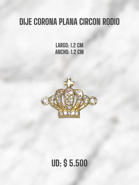 DIJE CORONA PLANA CIRCON RODIO