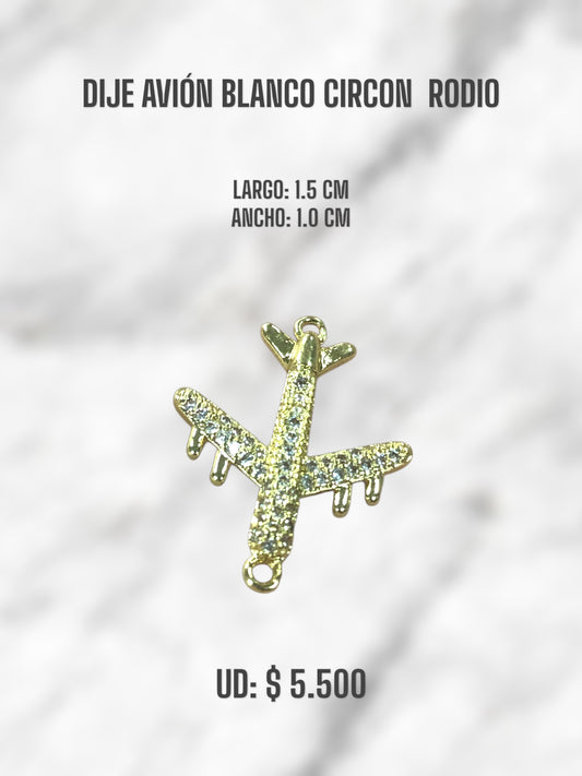 DIJE AVIÓN BLANCO CIRCON RODIO
