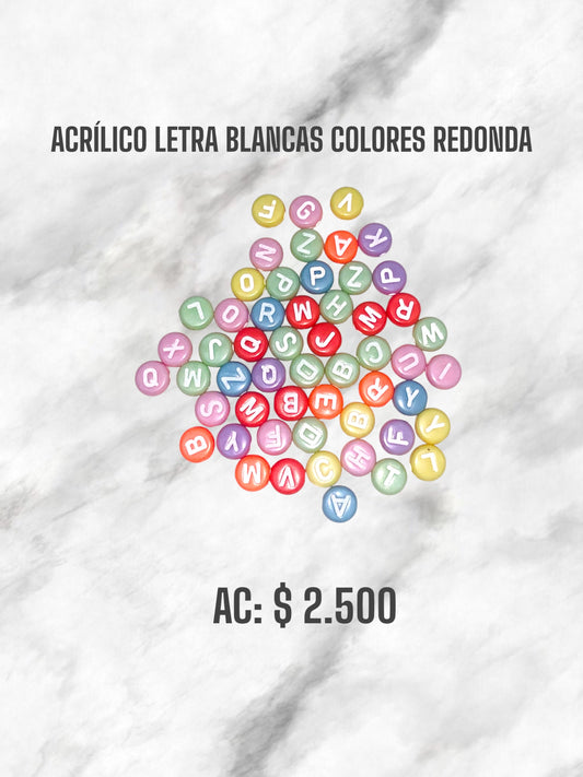 ACRÍLICO LETRAS BLANCAS COLORES REDONDAS