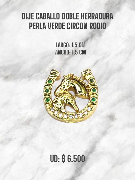 DIJE CABALLO DOBLE HERRADURA VERDE