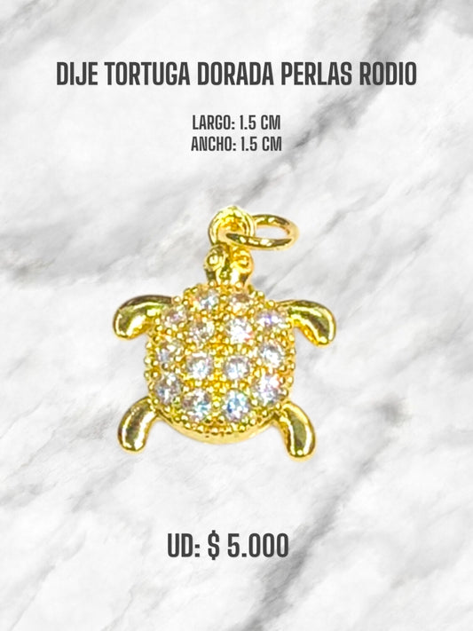 DIJE TORTUGA DORADA PERLAS RODIO
