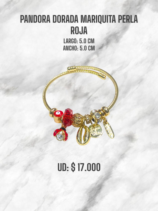 PANDORA DORADA MARIQUITA PERLA ROJA
