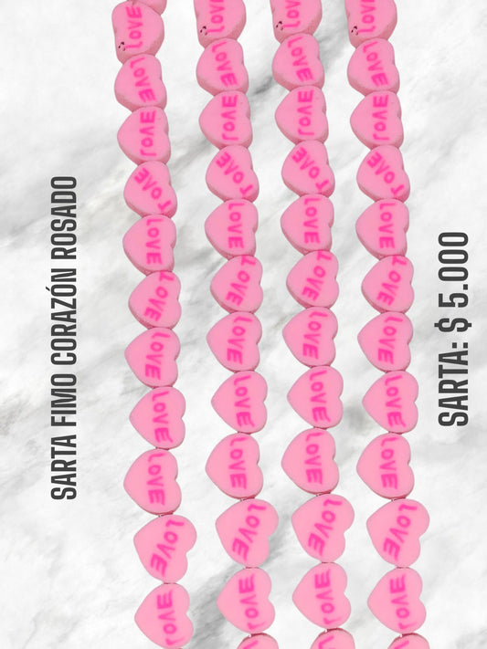 SARTA FIMO CORAZÓN ROSADO