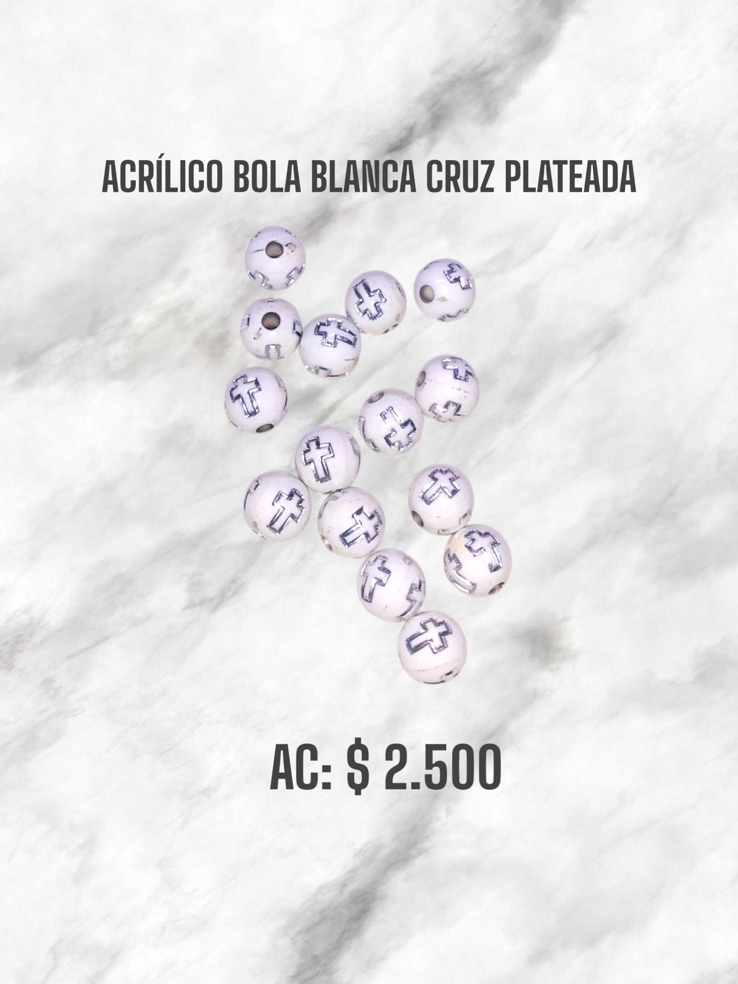ACRÍLICO BOLA BLANCA CRUZ PLATEADA