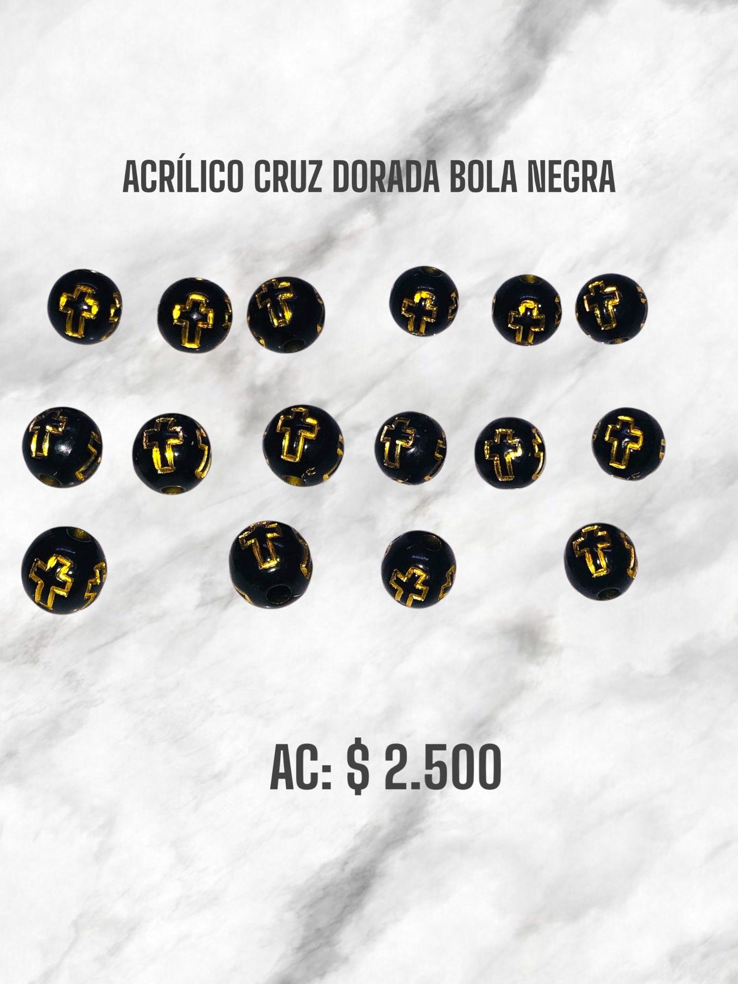 ACRÍLICO CRUZ DORADO BOLA NEGRA