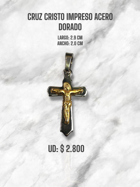 CRUZ CRISTO IMPRESO ACERO DORADO