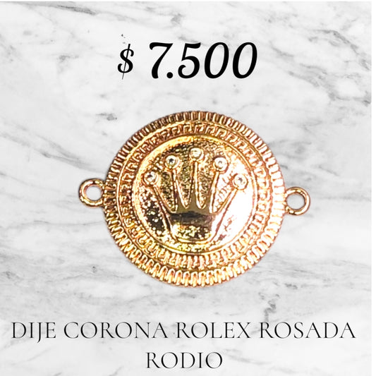 DIJE CORONA ROLEX ROSADA RODIO