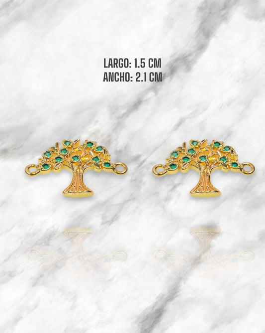 DIJE ÁRBOL CON ESMERALDA EN RODIO DORADO (manilla)