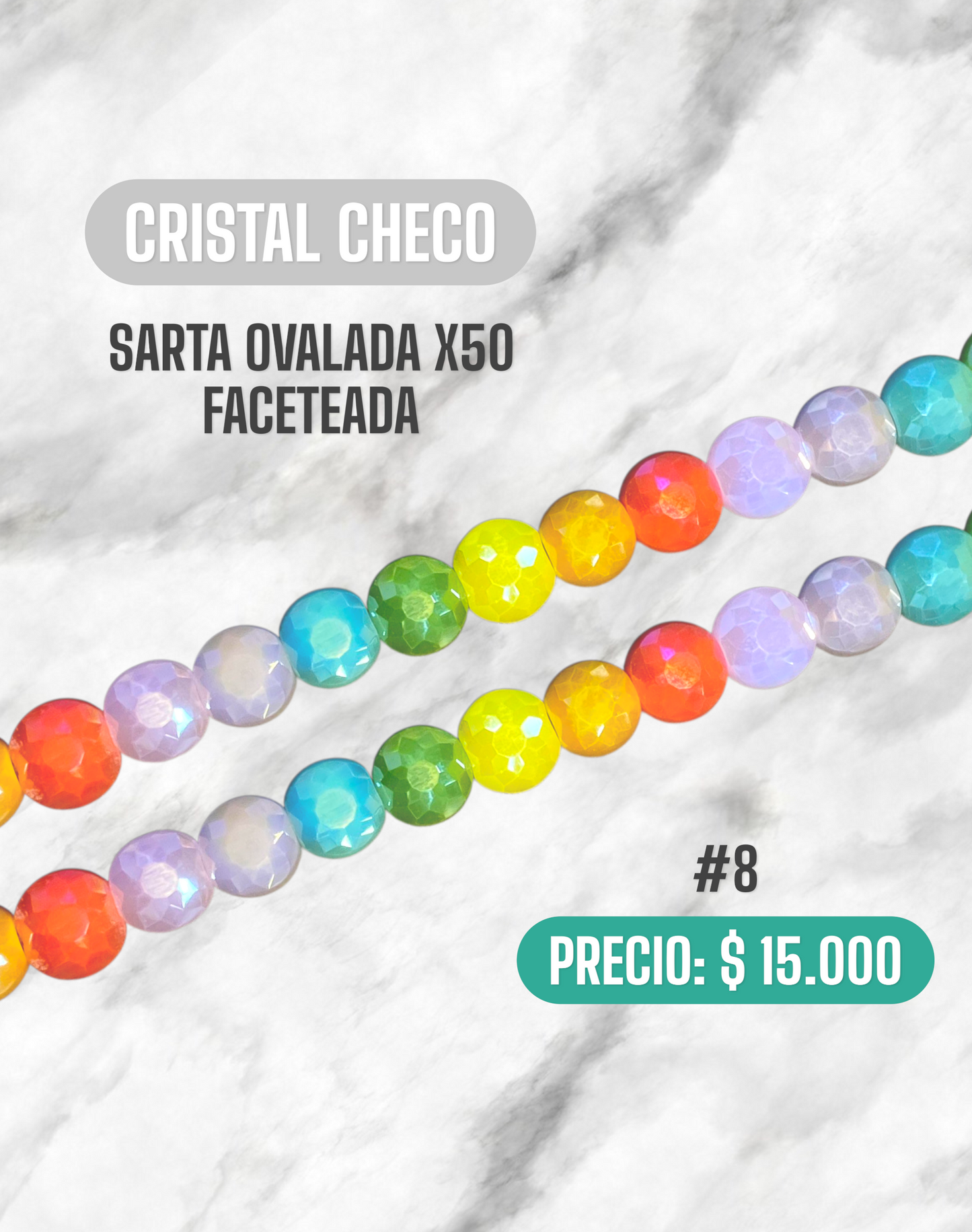 CRISTAL CHECO SARTA OVALADA #8 X50 FACETEADA