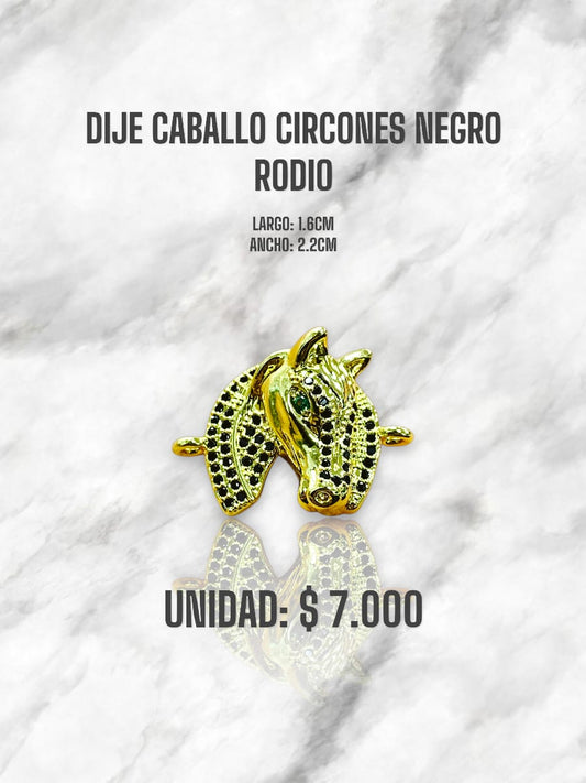 DIJE CABALLO CIRCONES NEGROS RODIO
