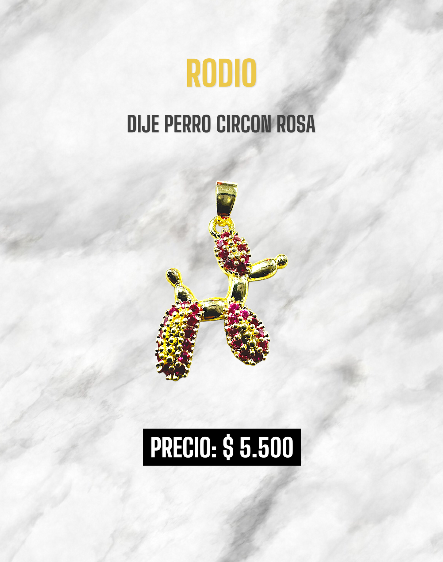 DIJE PERRO CIRCON ROSA RODIO
