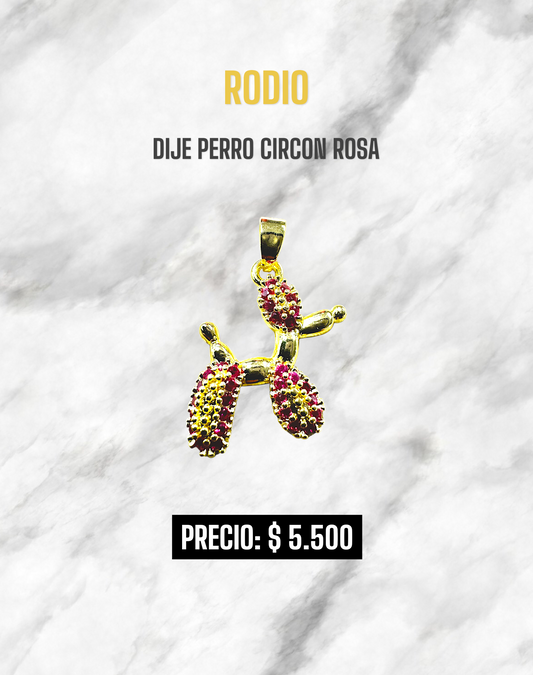DIJE PERRO CIRCON ROSA RODIO
