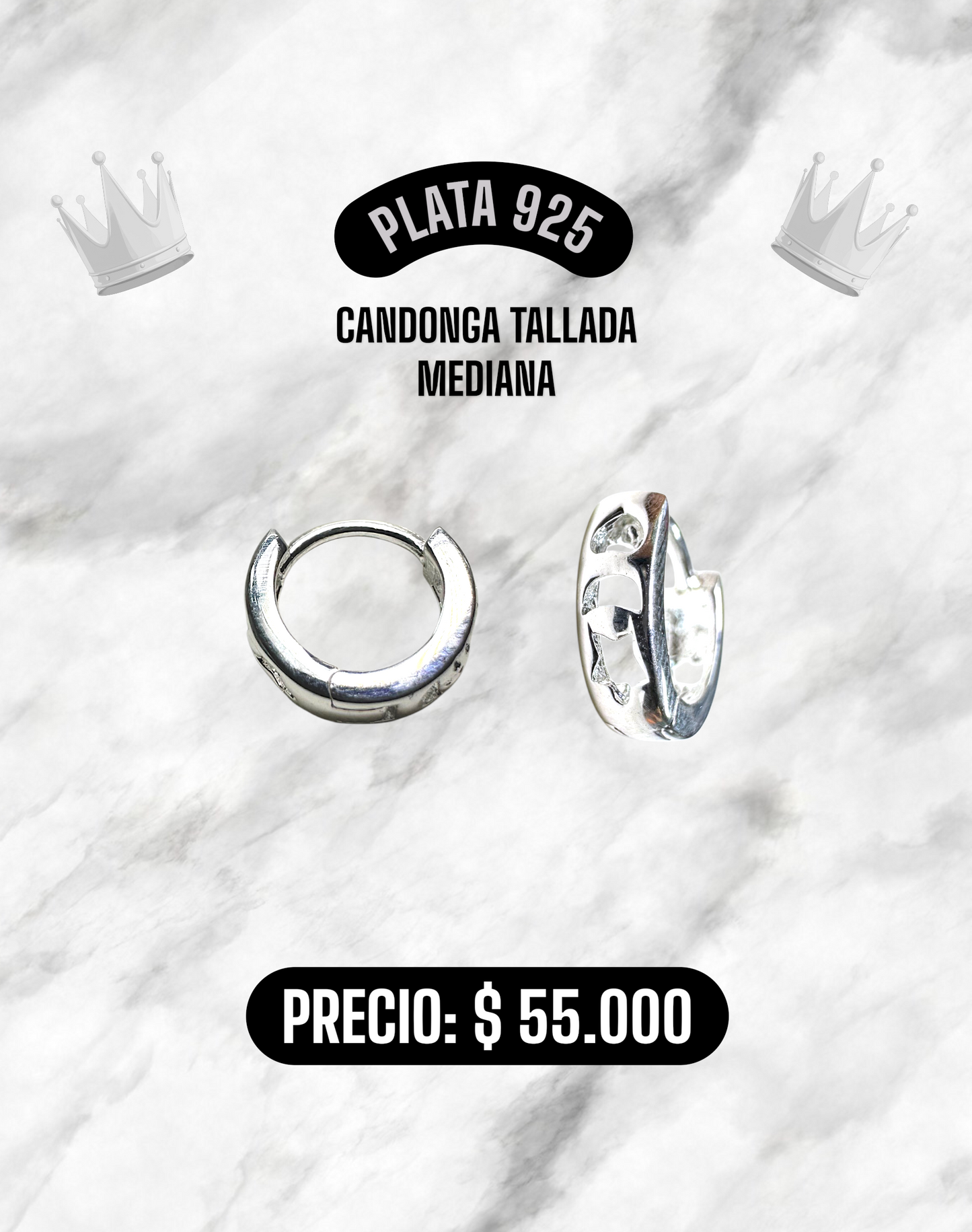 CANDONGA TALLADA MEDIANA PLATA 925