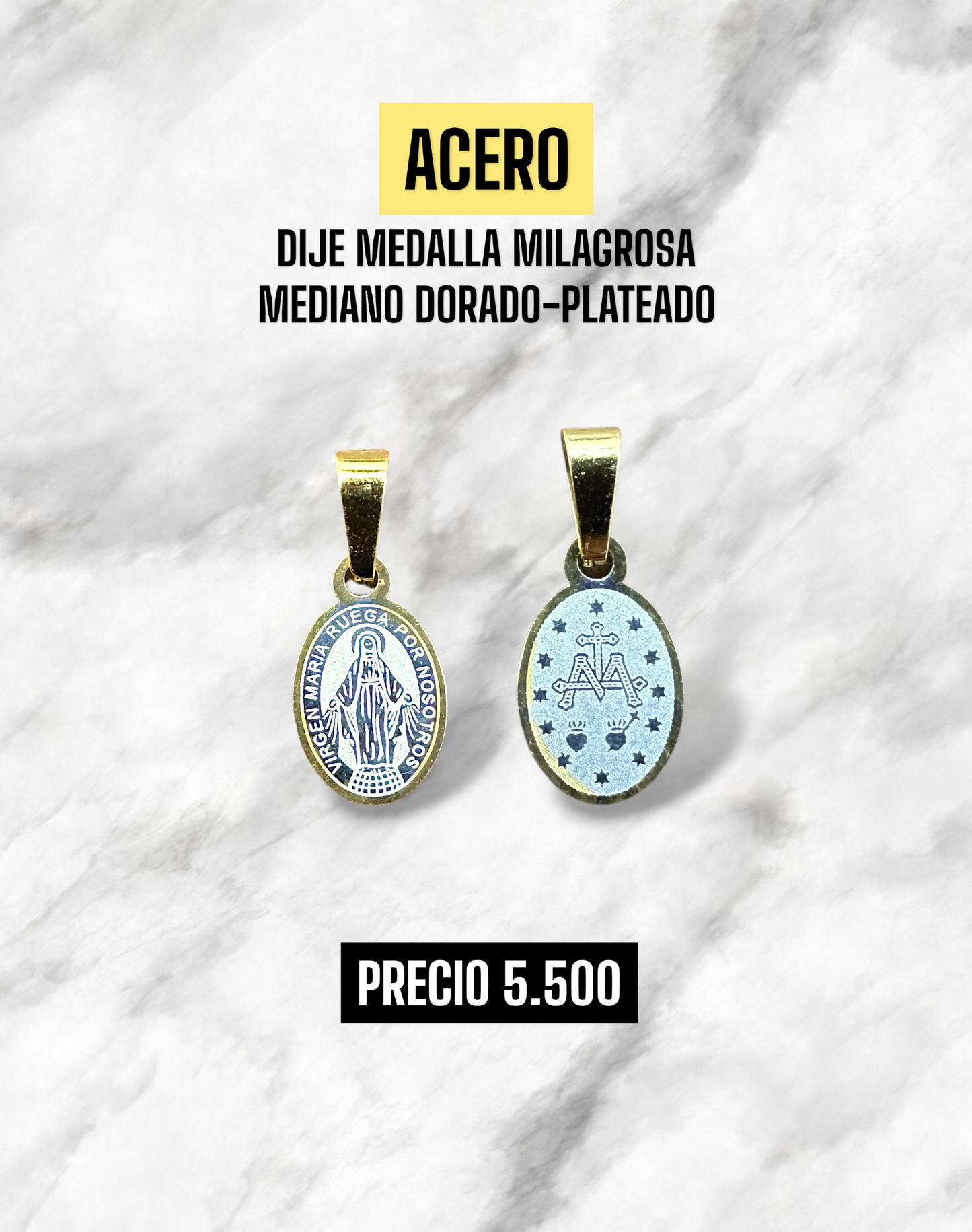 DIJE MEDALLA MILAGROSA DORADO-PLATEADO ACERO