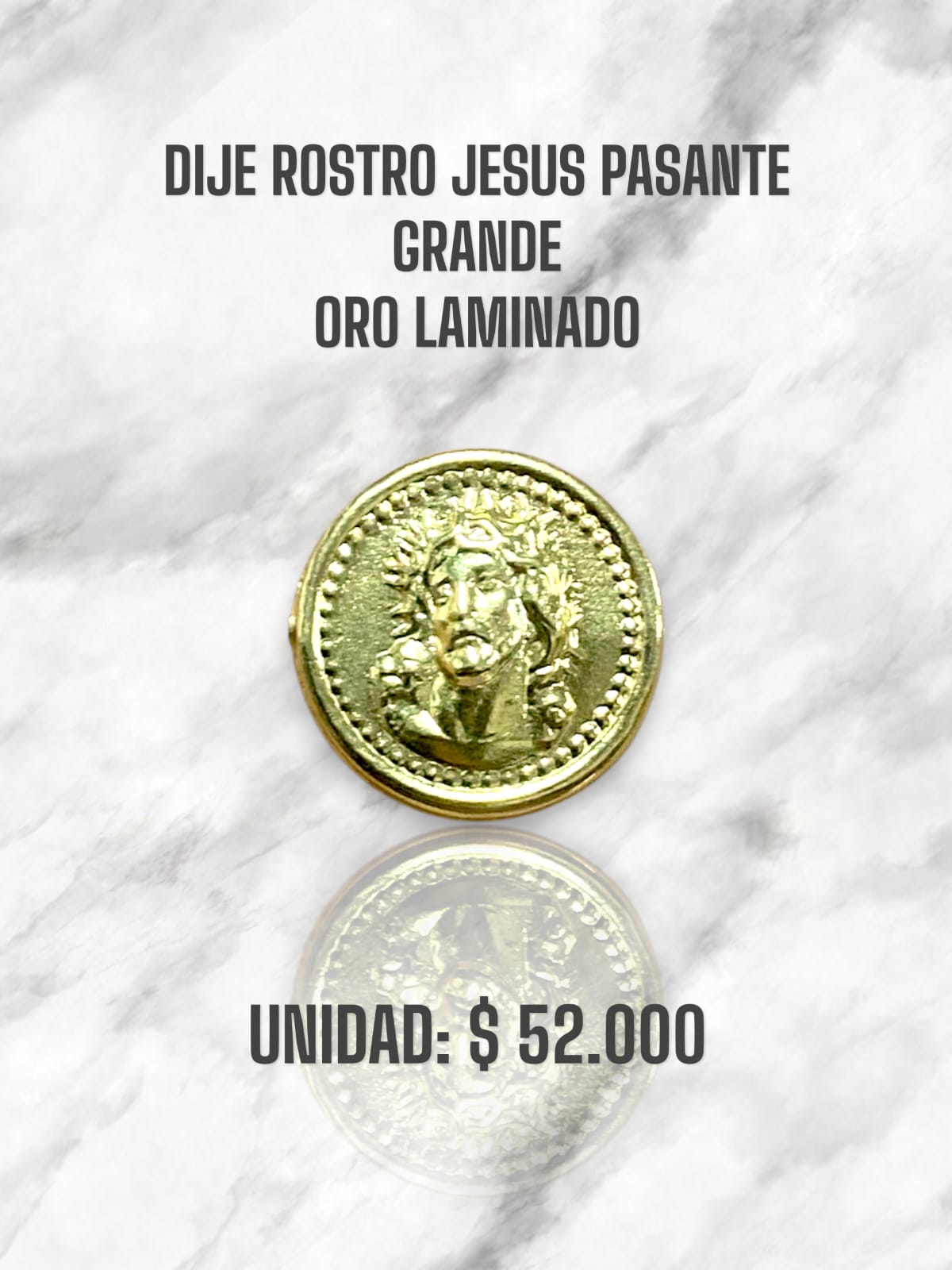 DIJE ROSTRO DE JESUS GRANDE PASANTE ORO LAMINADO